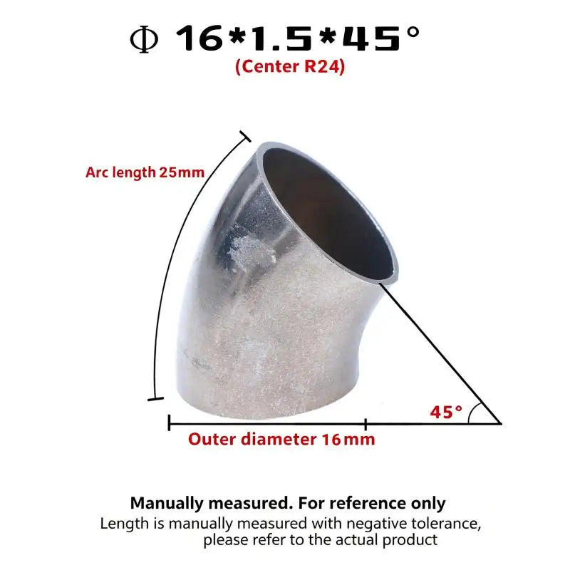 304 SS Sanitary 45° Butt Weld Elbow | Food Grade 16–80mm OD