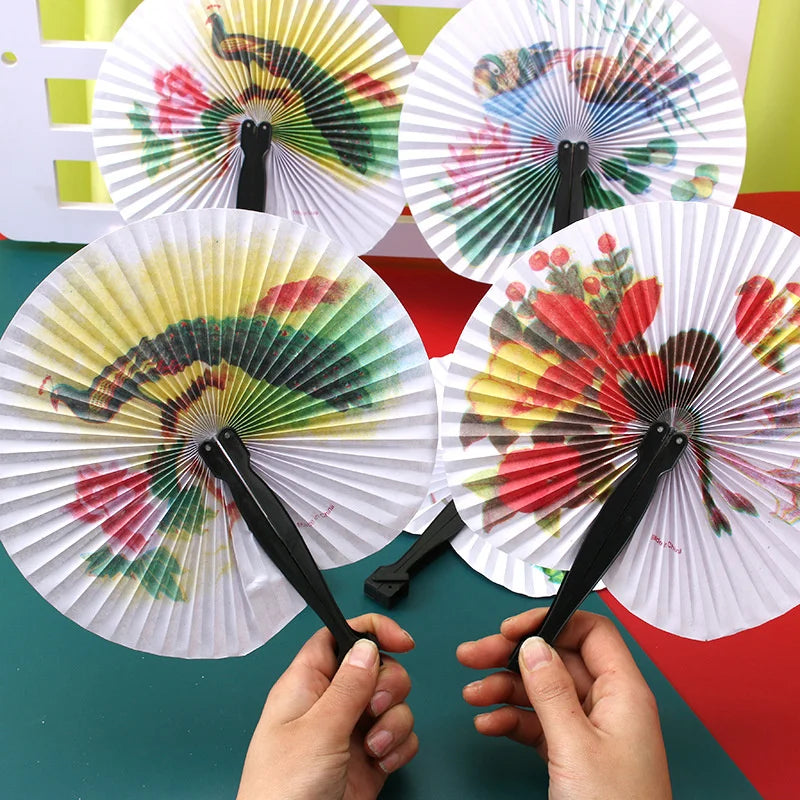 Foldable Round Paper Hand Fan – Retro Floral Party Gift
