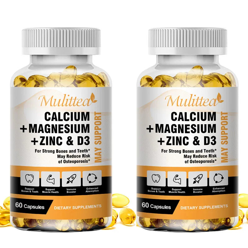 Mulittea Calcium Magnesium Zinc + Vitamin D3 Capsules – Bone & Immune Dietary Supplements Peaceful Pleasures Health and Wellness 60pcs 2bottles United States