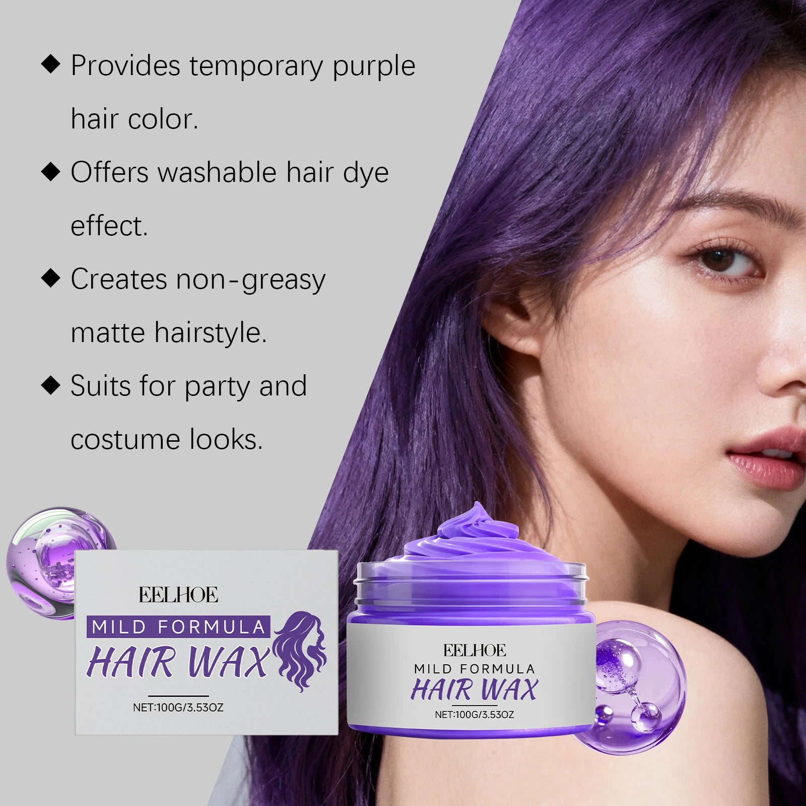 Eelhoe Purple Hair Wax – Instant Temporary Color, 100g Hair Color Wax Peaceful Pleasures Health and Wellness