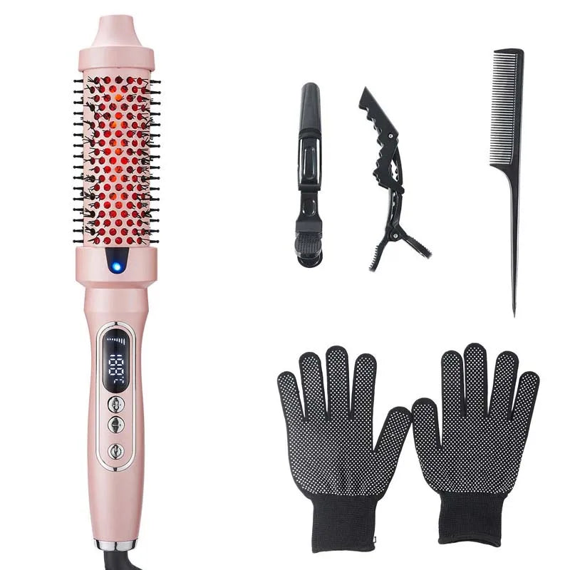 Electric Curling Hair Comb Straightening Brush with 3 Temperature Settings Metal Brush for Women Fast Heating Portable Hotel Use Peaceful Pleasures Health and Wellness Pink EU