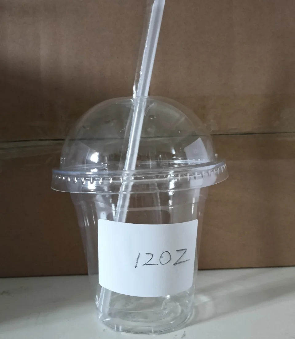 12OZ Clear Plastic Cups with Lids To Go Crystal Clear Disposable Plastic Cups with Straw for Iced Coffee Smoothies Soda Lemonade Peaceful Pleasures Health and Wellness Clear Dome 100pcs