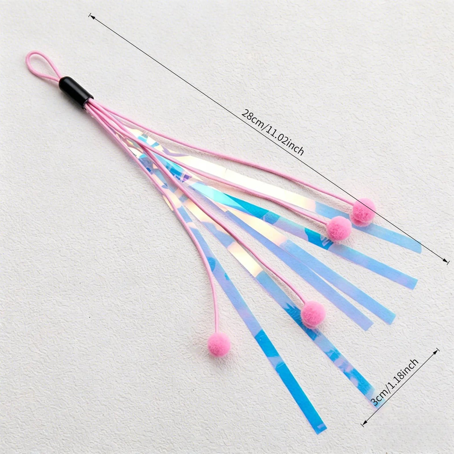 Cat Wand Toy Replacement – Bell, Foil Tassel & Ribbon Teaser Cat Teaser Toy Peaceful Pleasures Health and Wellness 1Pc-Pink