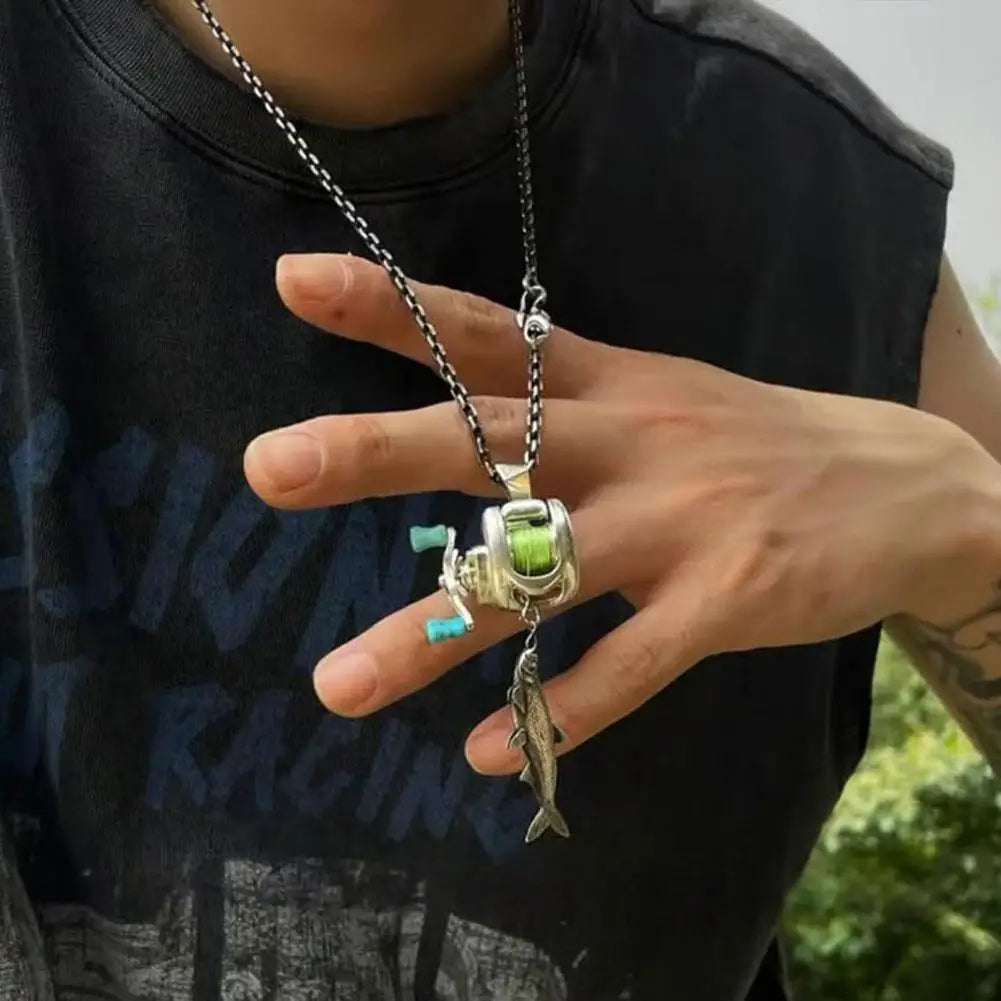 Fishing Reel Necklace – Spinning Pendant Gift for Anglers