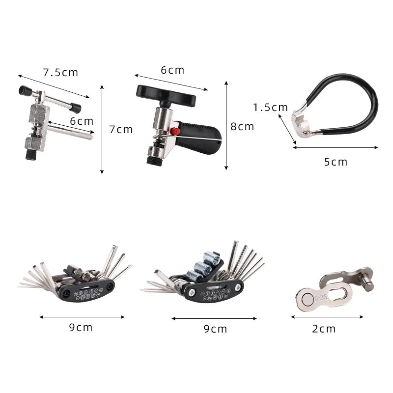 Bicycle Repair Tool Kits Chain Breaker Crank Puller hexagonal wrench spoke wrench bracket disc bike Removal Repair tool Peaceful Pleasures Health and Wellness