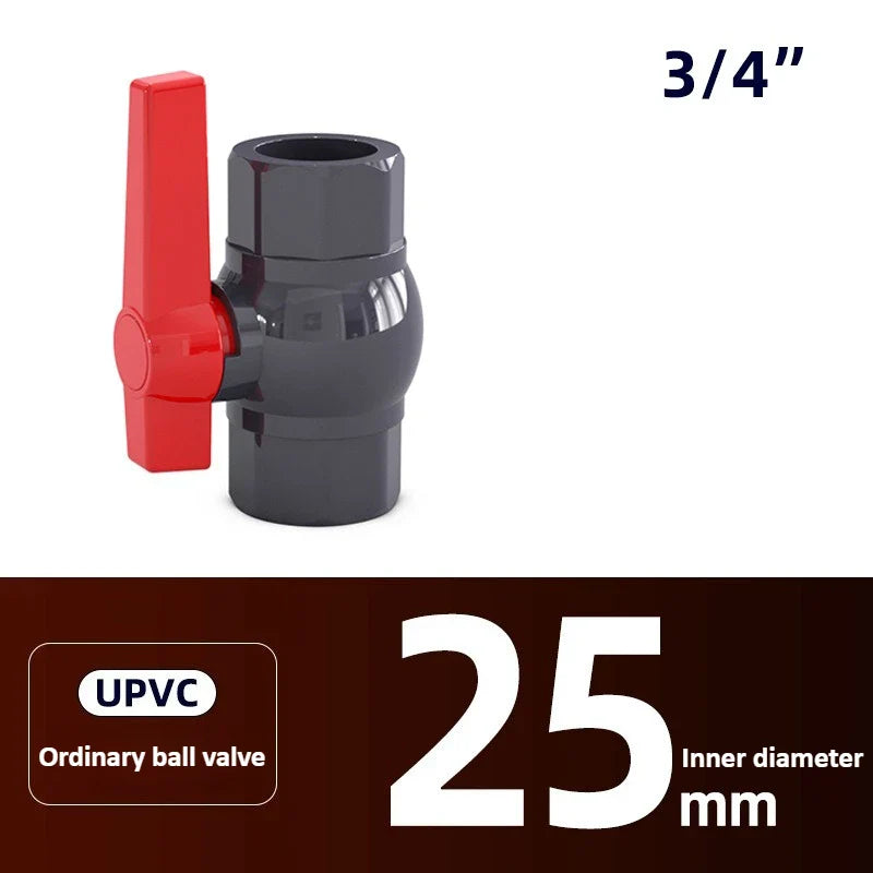 PVC Ball Valve DN15–DN50 Long Handle Dark Gray Pipe Fitting