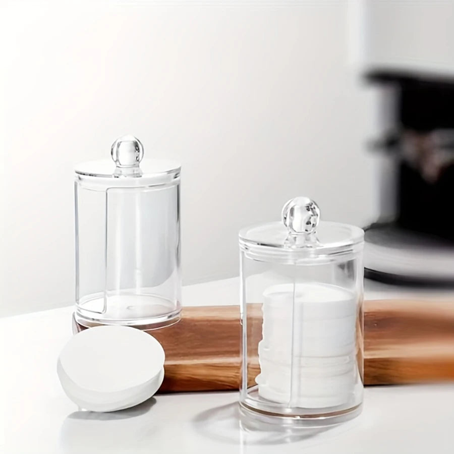 Clear Acrylic Makeup Organizer – Cotton Pad & Swab Holder Cosmetic Storage Jar