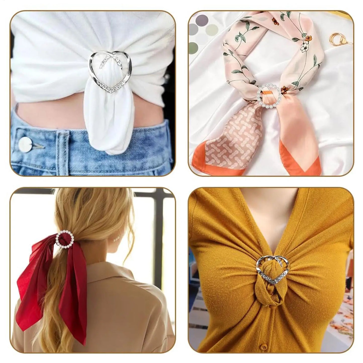Women's Scarf Ring Clips – Pearl & Crystal Brooch Set of 4