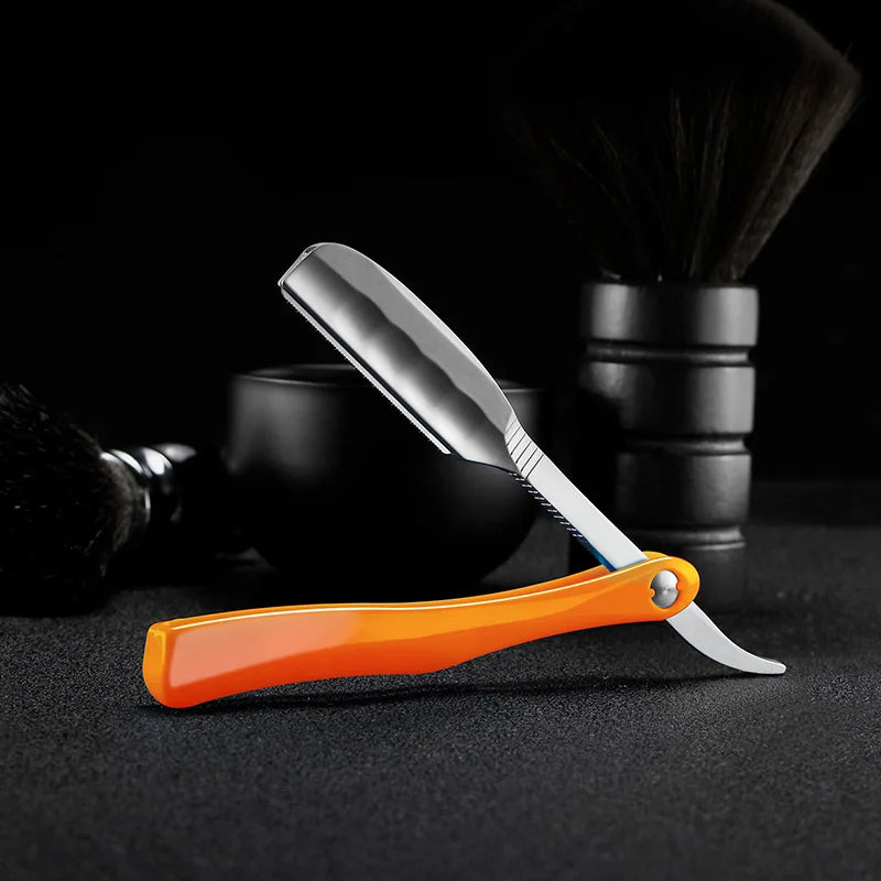 Japanese Manual Folding Hair Razor Holder Stainless Steel Shaving Eyebrow Knife for Feather Blade Hairdressing Tool Peaceful Pleasures Health and Wellness Orange