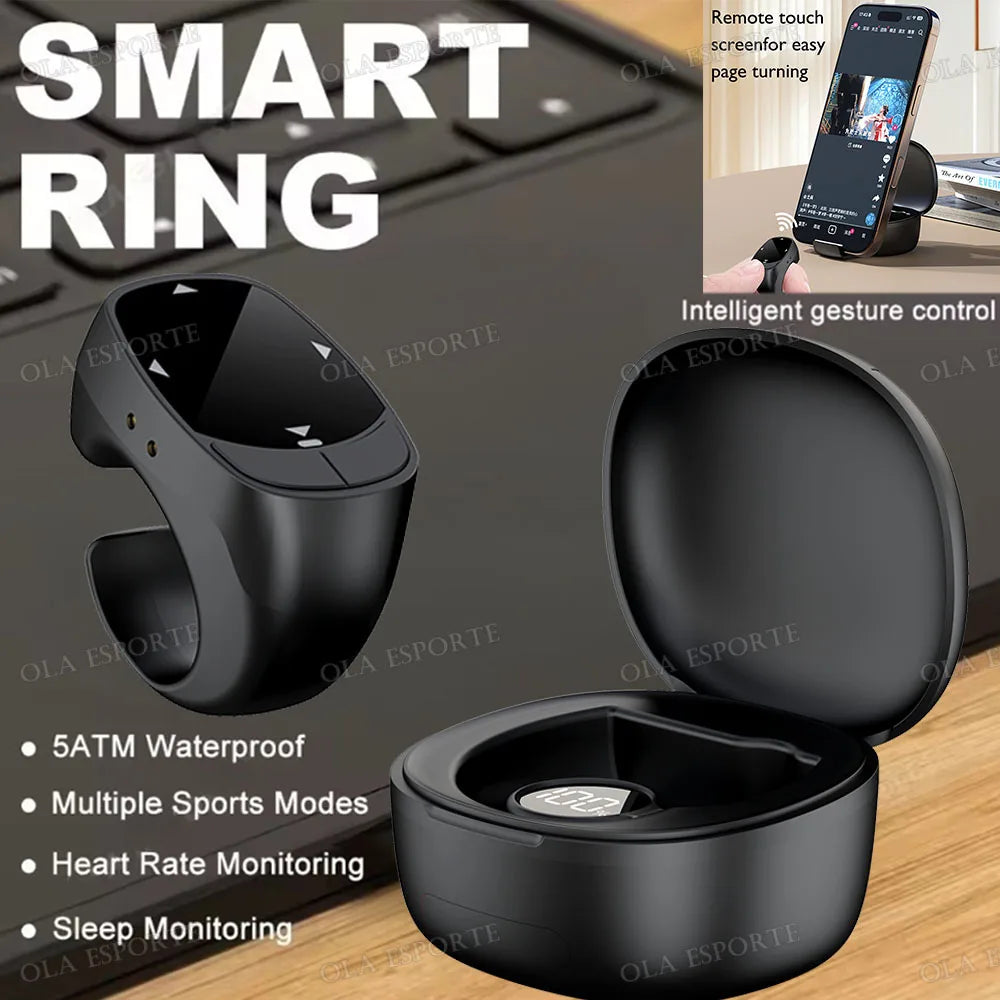 Bluetooth Remote Ring – Page Turner, Camera & Music Control Peaceful Pleasures Health and Wellness Black