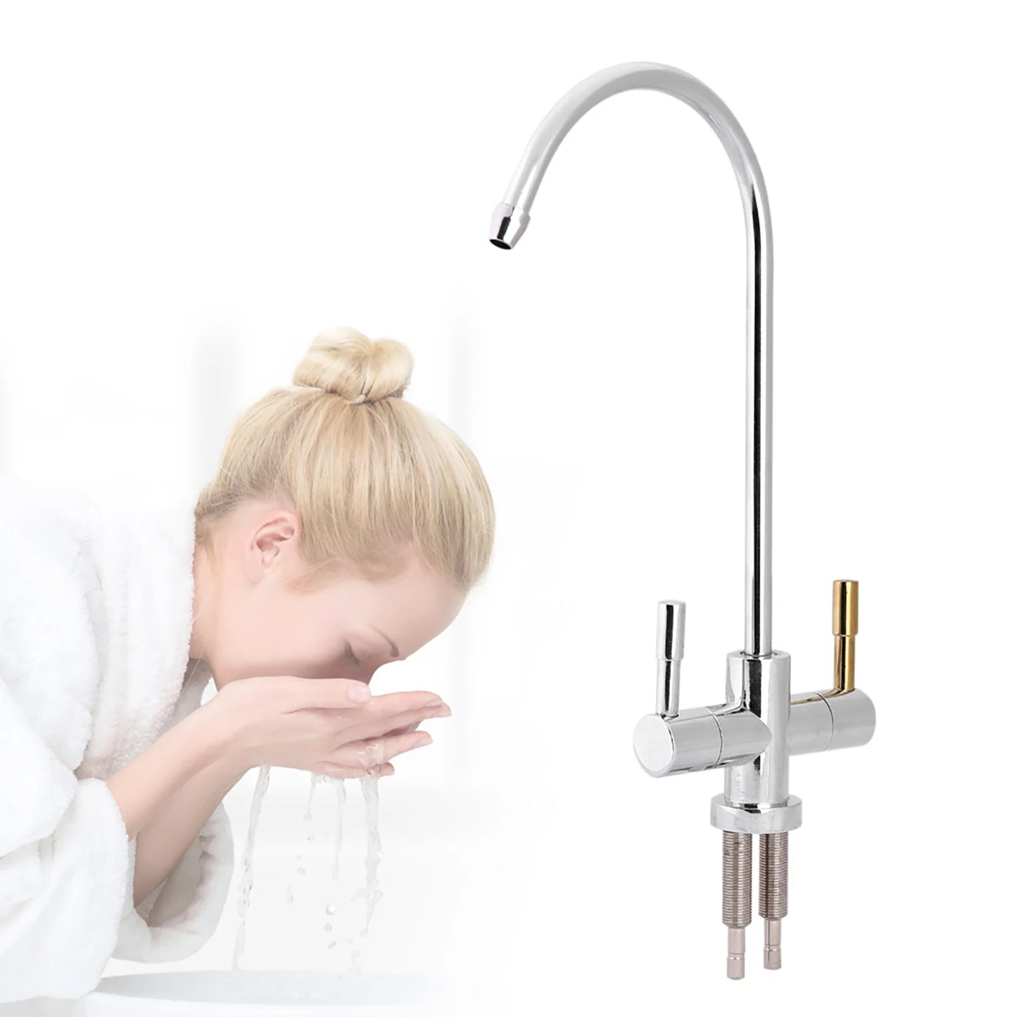 1/4'' Double Holes Sink Faucet Tap Chrome Reverse Osmosis RO Drinking Water Filter Double Holes Faucet Tap Drinking Water Filter Peaceful Pleasures Health and Wellness