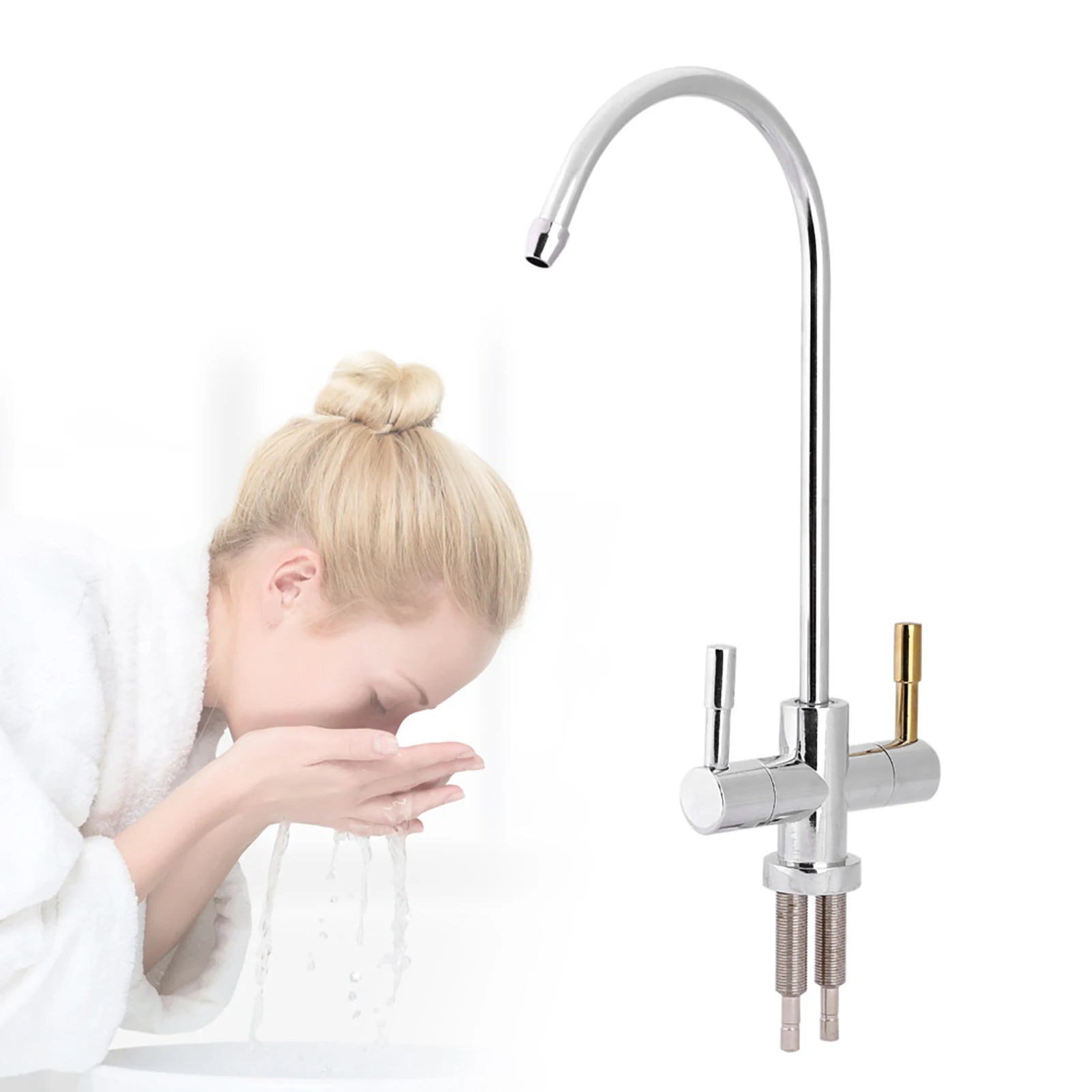 1/4'' Double Holes Sink Faucet Tap Chrome Reverse Osmosis RO Drinking Water Filter Double Holes Faucet Tap Drinking Water Filter Peaceful Pleasures Health and Wellness