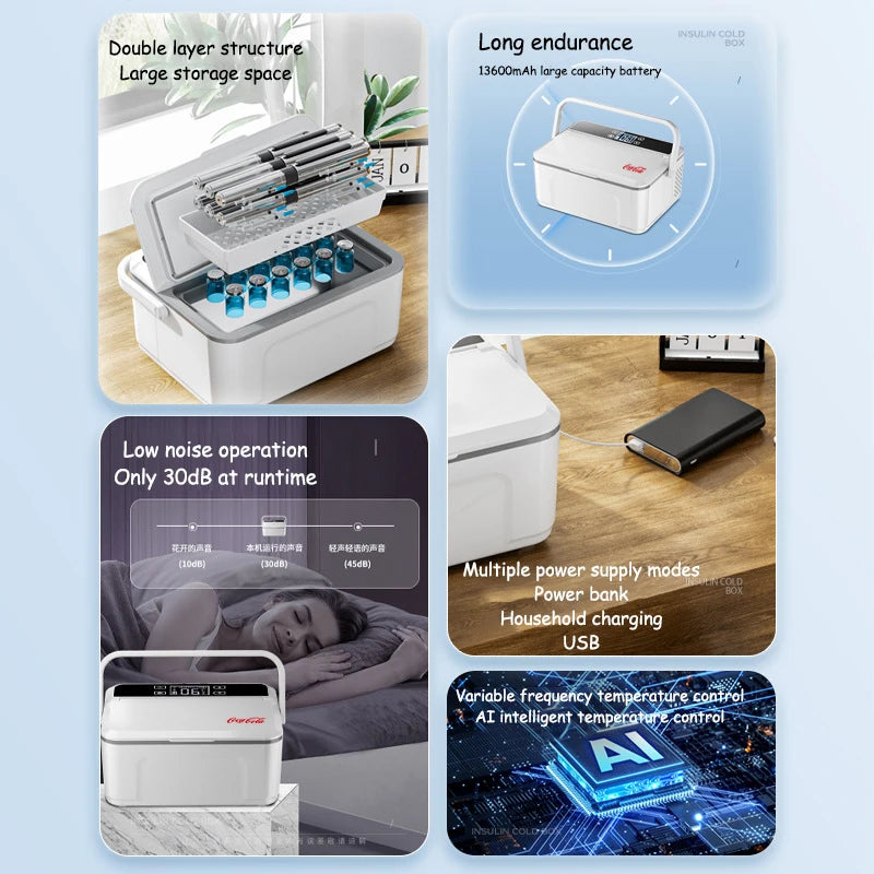 Portable Double-deck Insulin Refrigeration Box Car Mounted Household Travel Small Rechargeable Medicine Refrigeration Cold Tool Peaceful Pleasures Health and Wellness