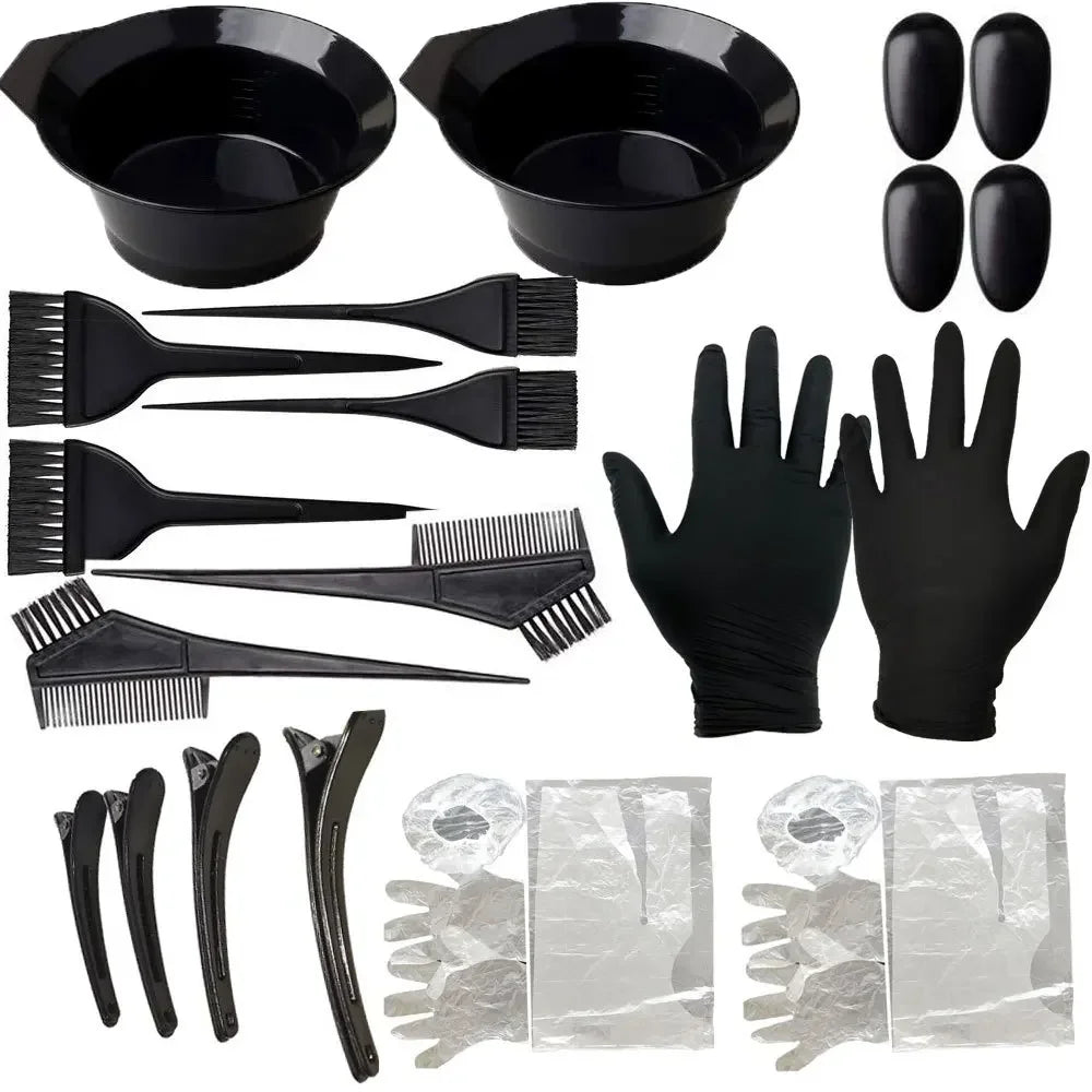 5/22Pcs Set Home Salon Hair Dyeing Brush Hair Dyeing Cream Bowl Coloring Brush Comb Earcap Clips Dyeing Cape Kits Hair Tint Tool Peaceful Pleasures Health and Wellness 22Pcs