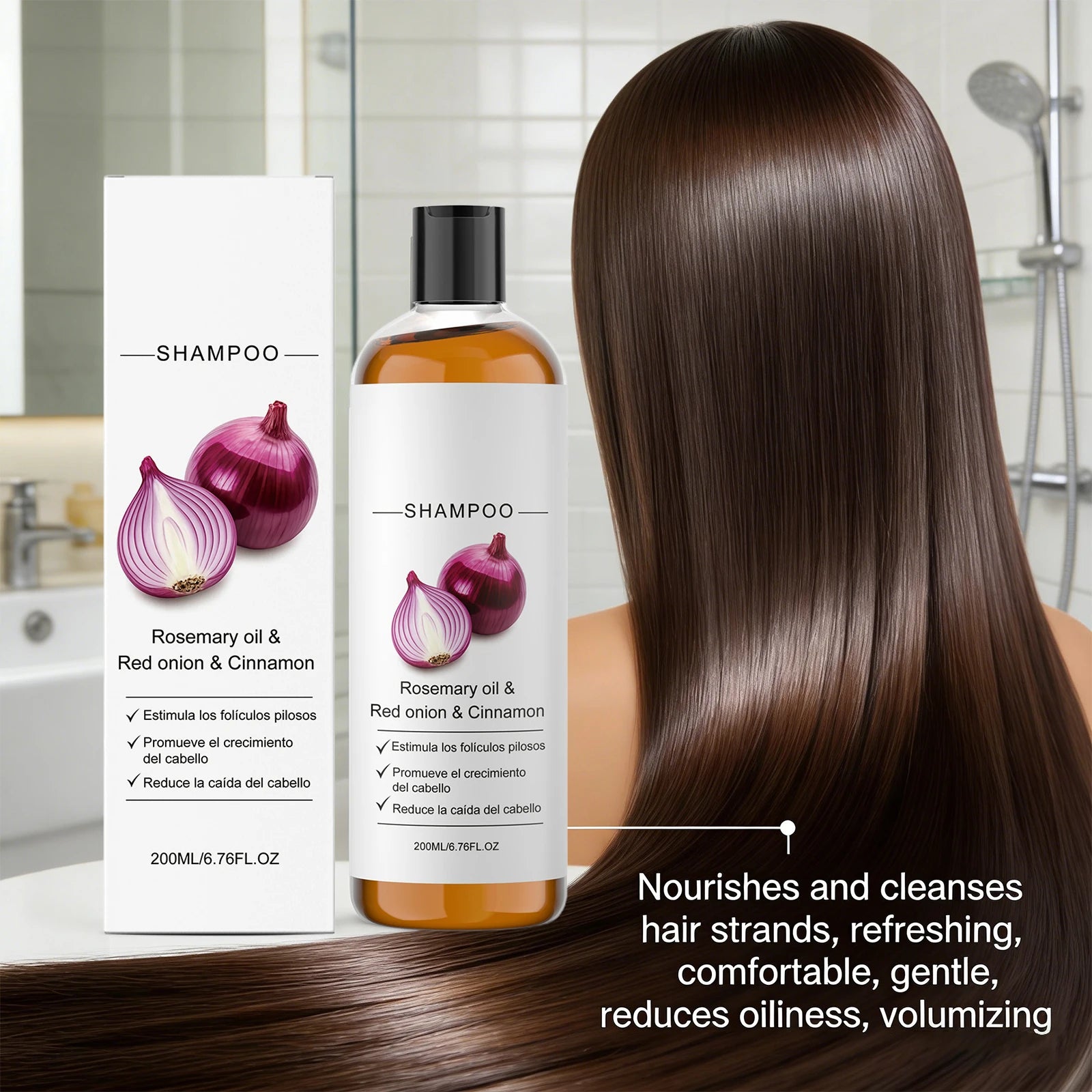 Rosemary Oil, Red Onion Shampoo Anti Hair Loss Hair Care Shampoo Care Gentle Cleansing Oil Control Nourish Scalp Refresh Shampoo Peaceful Pleasures Health and Wellness