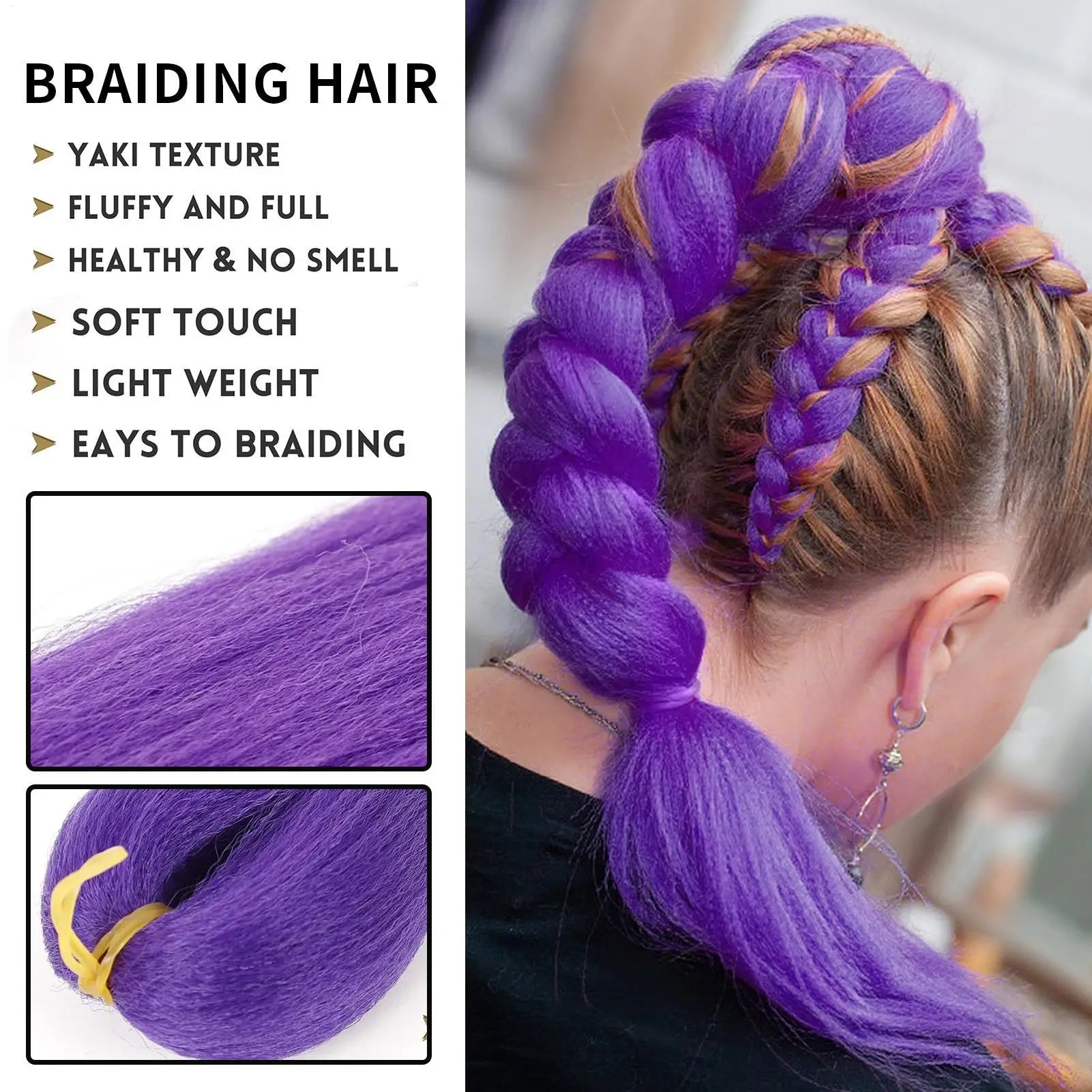Synthetic Long Straight Ponytail Extensions Braiding Hair Colored Braiding Hair DIY Braided Purple Hair Accessoy For Halloween Peaceful Pleasures Health and Wellness