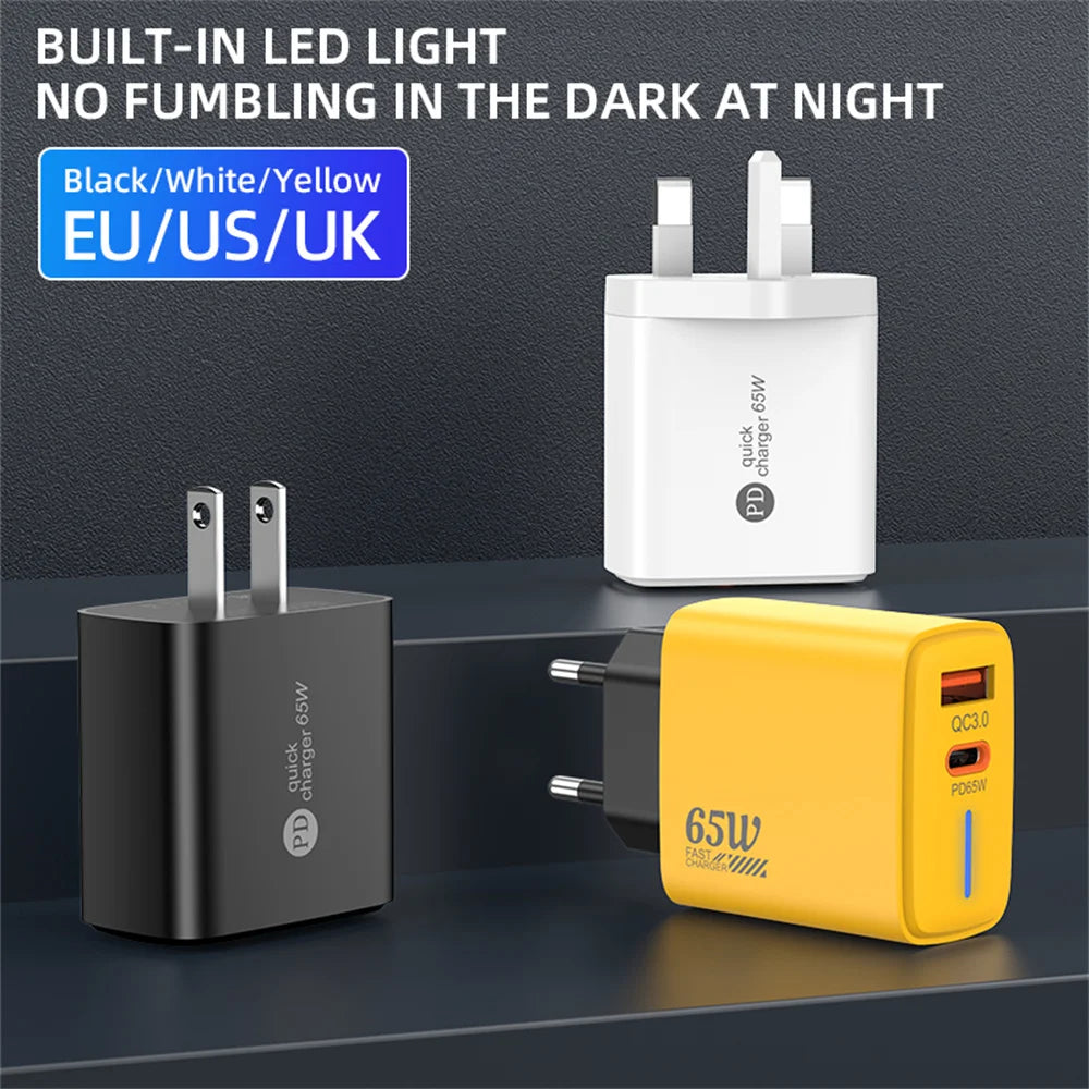 65W USB-C PD 3.0 Fast Charging Wall Adapter | Multi-Port
