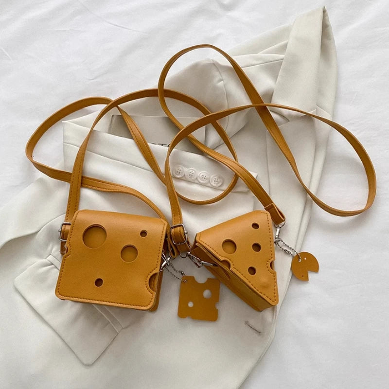 New Fashionable Mini Perforated Cheese Shaped Triangle Crossbody Coin Purse Small Square Bag for Lipstick and Earphones Cute Bag Peaceful Pleasures Health and Wellness