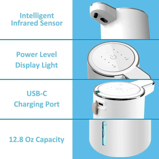 HOMEFISH Touchless Foaming Soap Dispenser 380ml USB Rechargeable Foaming Soap Dispenser Peaceful Pleasures Health and Wellness