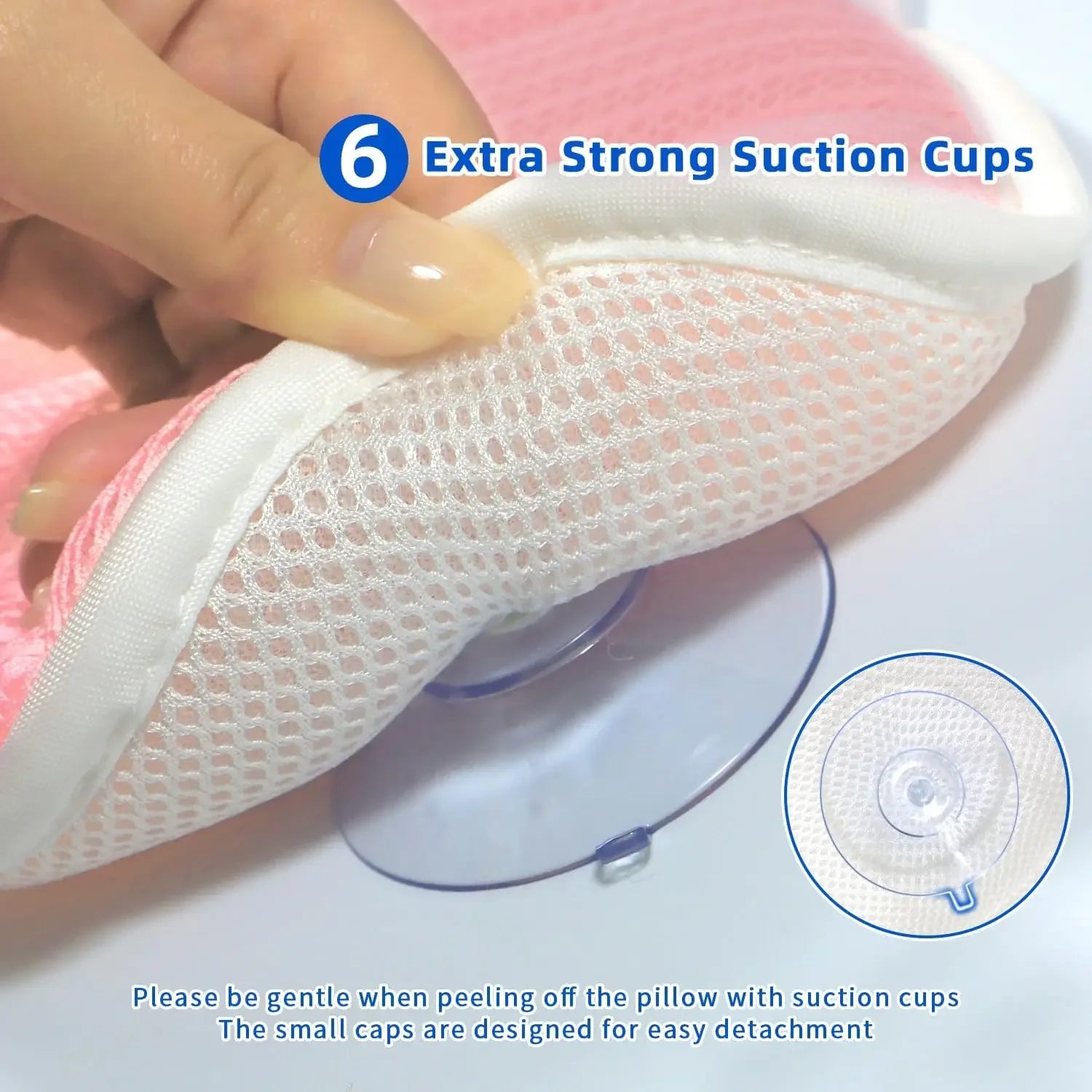 Bathtub Pillow with Neck and Back Support, 6 Suction Cups, 4D Air Mesh, Pink Spa Gift for Women Peaceful Pleasures Health and Wellness