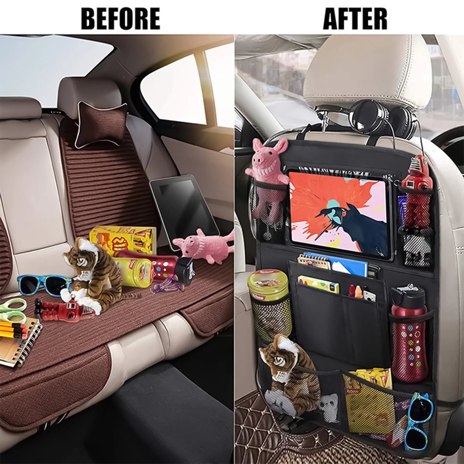Car Backseat Organizer with Tablet Holder Waterproof Easy to Clean Car Seat Storage Bag for Car Travel Accessories Peaceful Pleasures Health and Wellness