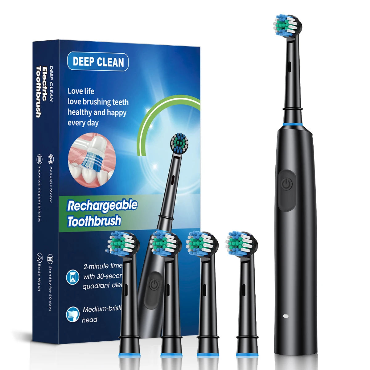 New model: Rotating Round Head Electric Toothbrush, Fully Automatic Sonic Wave Technology, Waterproof, Soft Bristles, Smart Magn Peaceful Pleasures Health and Wellness