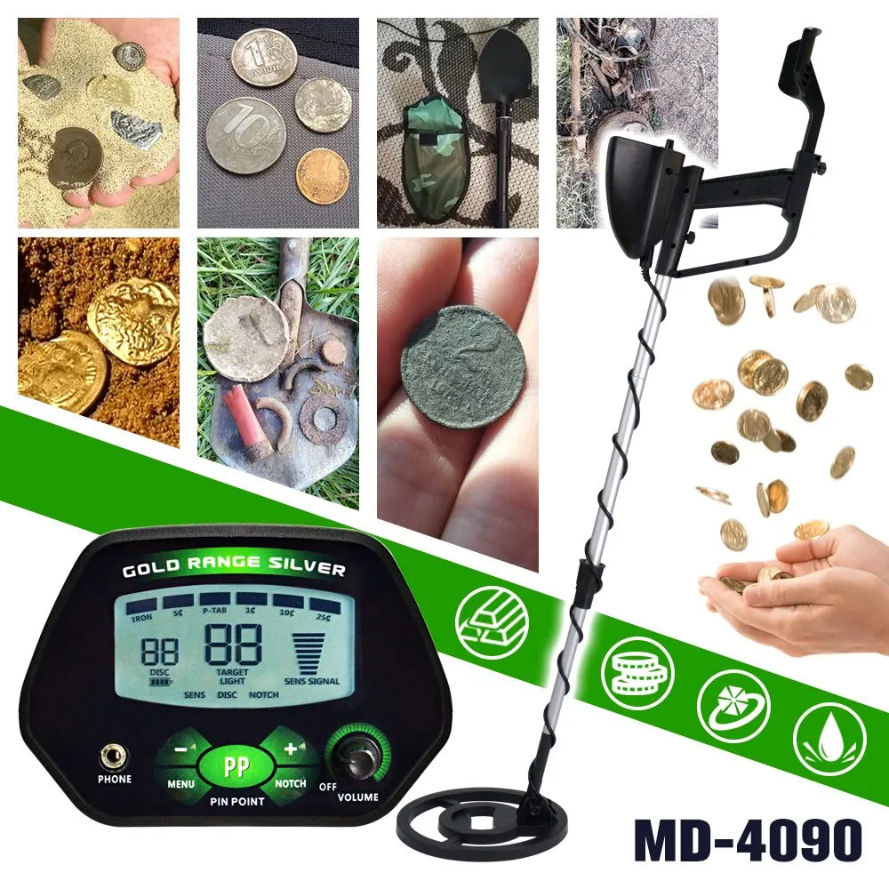 MD-4090 Metal Detector Underground Gold Detector High Accuracy Metal Finder Waterproof Search Coil Seeker Treasure Peaceful Pleasures Health and Wellness