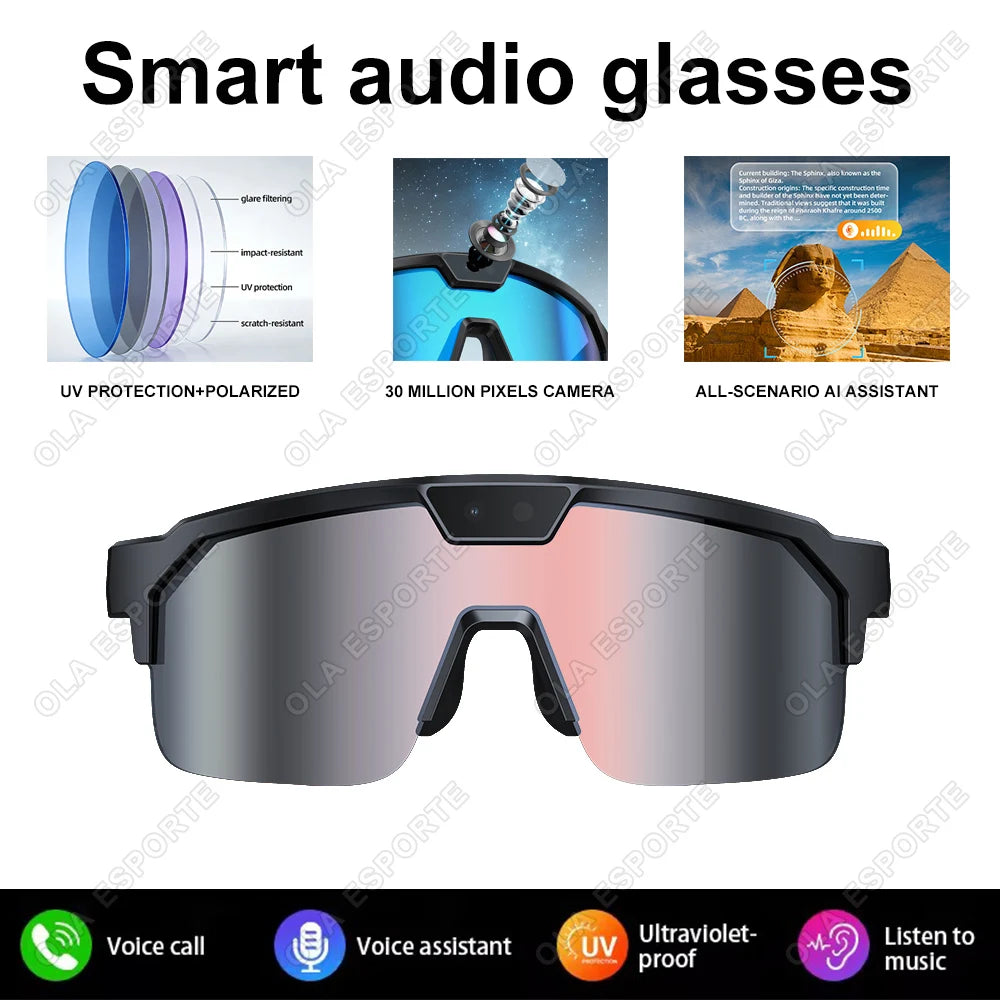 2026AI Smart Glasses Men with ChatGPT Voice Assistant 3000W Photo 1200P Video Recording Bluetooth 150+Translation Sunglasses IOS Peaceful Pleasures Health and Wellness Bk-Wh