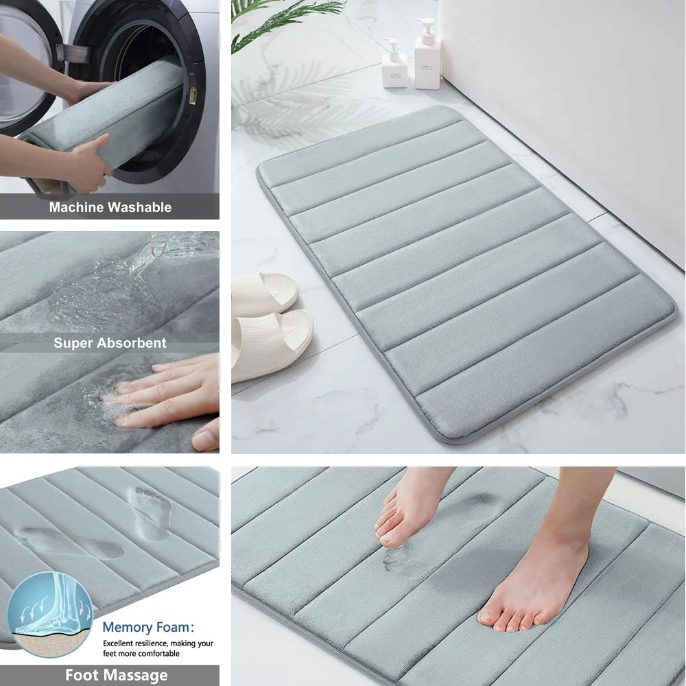 Memory Foam Bathroom Rugs Set Non Slip Extra Soft Water Absorbent Machine Washable & Dry Shower Toilet Mats for Tub Floor Beige Peaceful Pleasures Health and Wellness