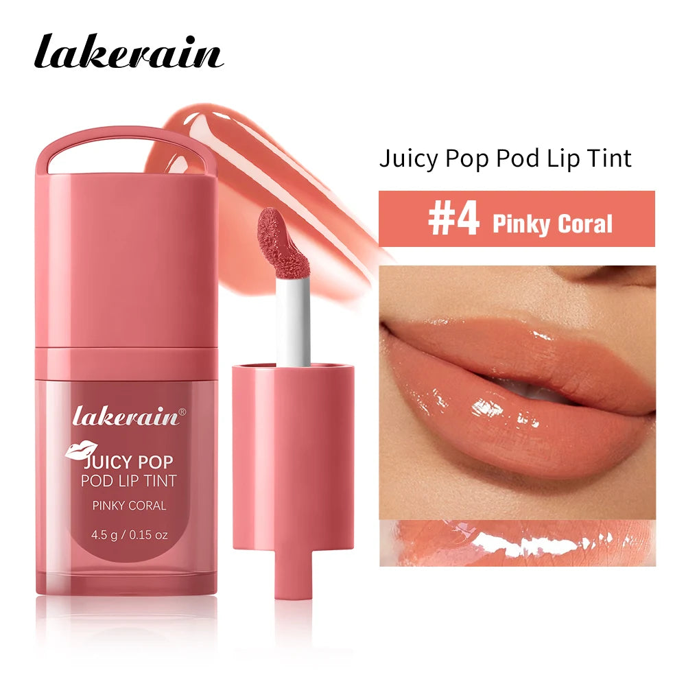 Waterproof Long Lasting JuicePop Lip Tint Box Nourishing Hydrating Lip Oil Gloss Lightweight Vivid Color Non-Sticky Lip Balm Peaceful Pleasures Health and Wellness 4Pinky Coral