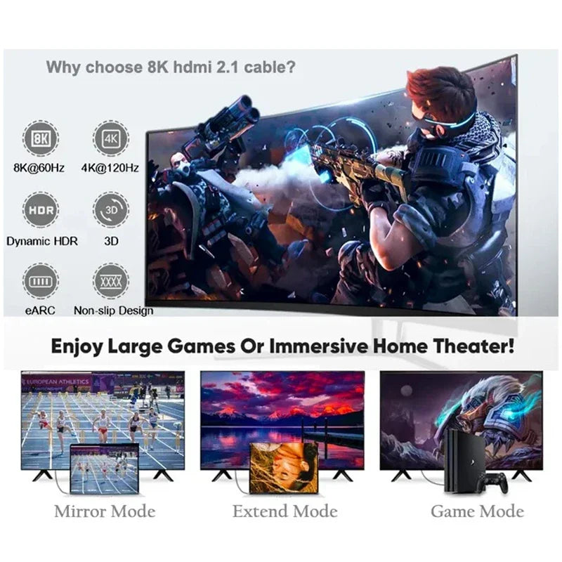 HD 2.1 8K@60Hz Cable 48Gbps High Speed Nylon Braided eARC Dolby Atmos HDR Video Cord for PS5 Xbox Xiaomi TV Box Monitor Peaceful Pleasures Health and Wellness