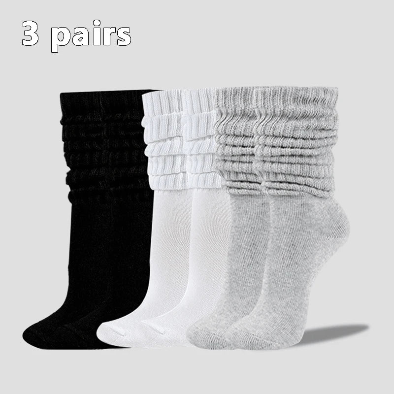 3 Pairs Women Pile Up Socks Fashionable Trendy Versatile White Solid Color Basic Socks Comfortable Breathable Mid Length Socks Peaceful Pleasures Health and Wellness 3 mix