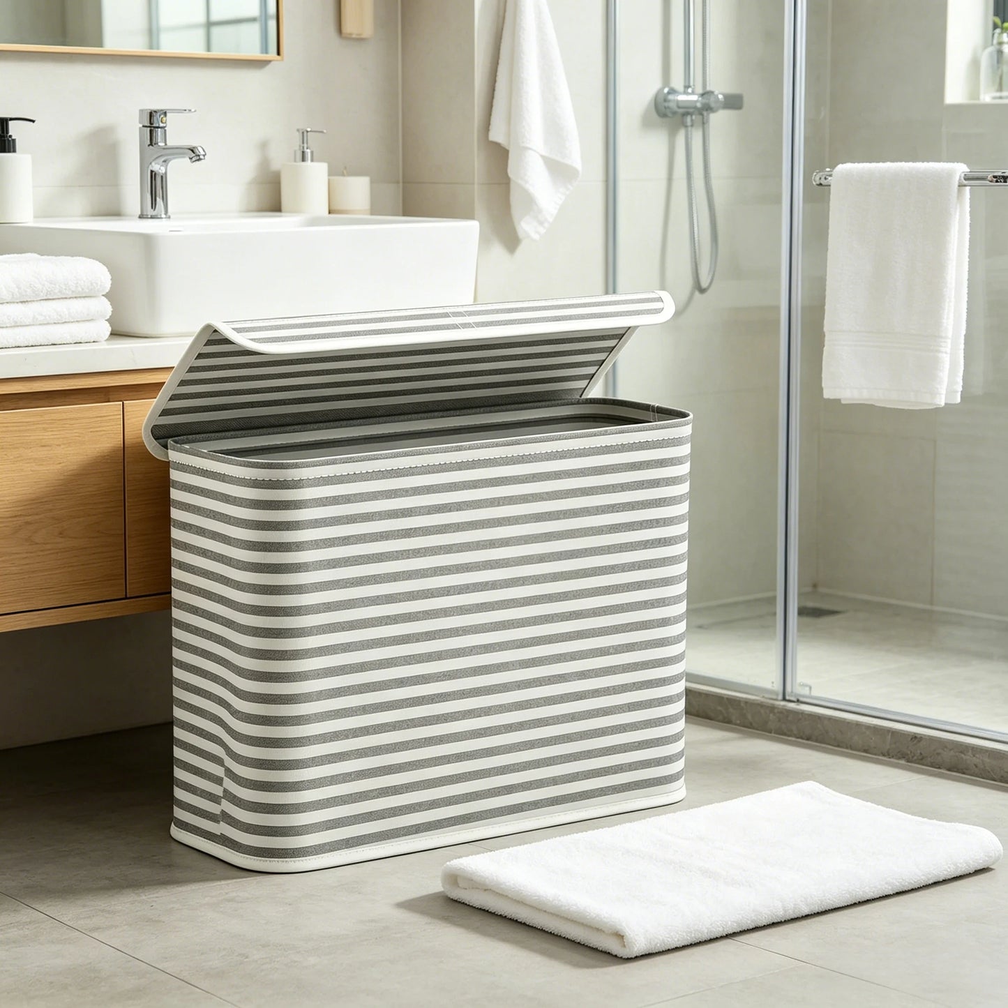 Foldable Fabric Toilet Paper Storage Basket with Lid | 12 Rolls