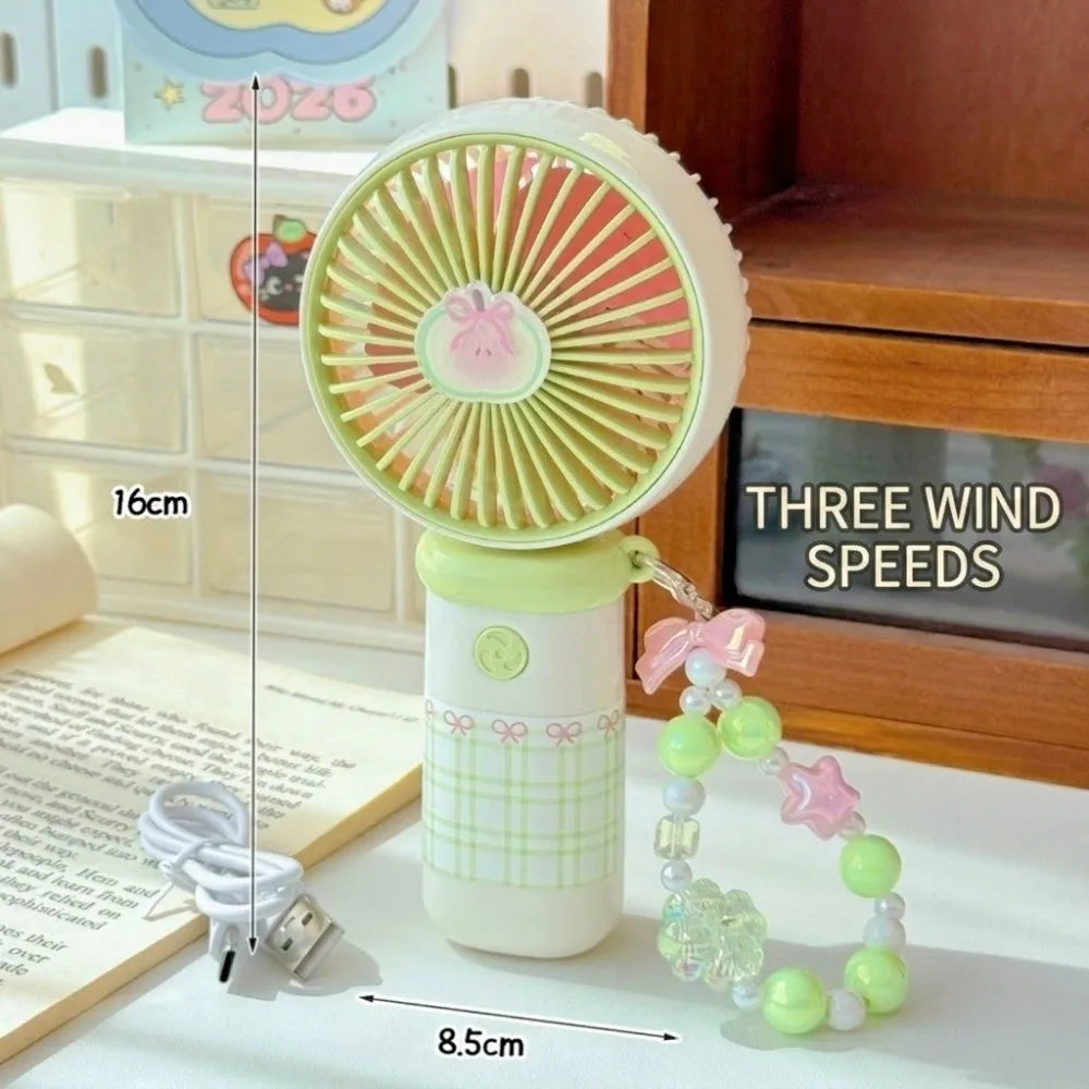 3-Speed USB Rechargeable Handheld Mini Fan with Bead Chain