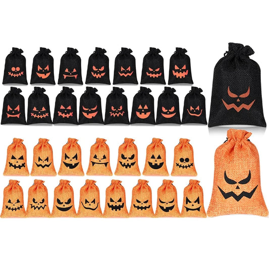 16-Pack Halloween Pumpkin Burlap Drawstring Candy Bags Halloween Party Bags Peaceful Pleasures Health and Wellness