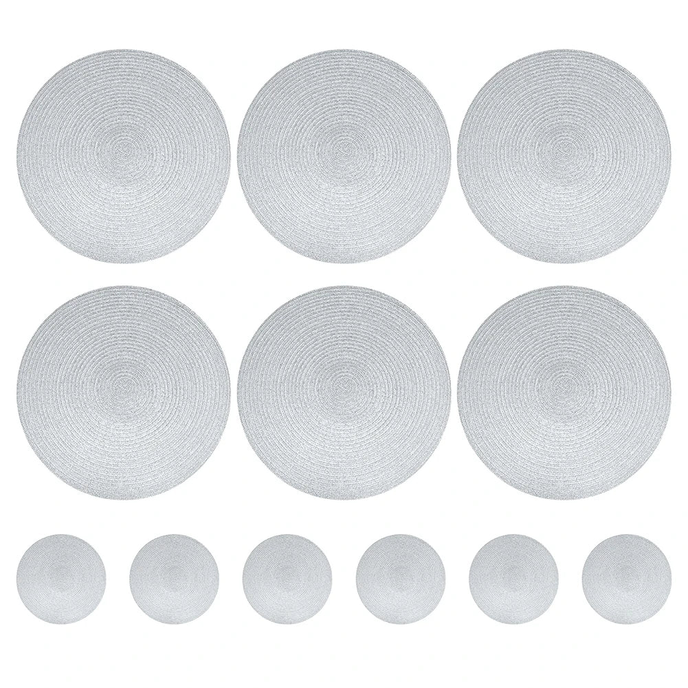Round Braided Set of 6 Washable Round Placemats for Christmas Kitchen Wedding Dining Table 34cm Woven Heat Resistant Place Mats Peaceful Pleasures Health and Wellness SLIVER 1 set Round