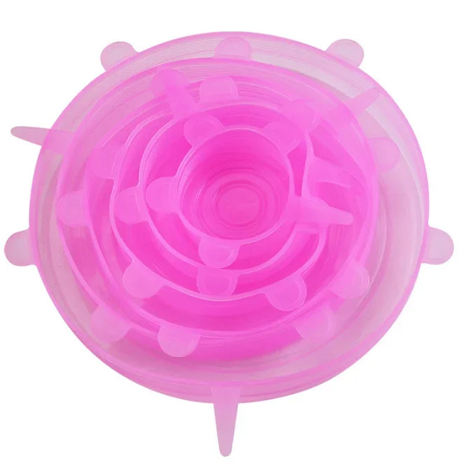 6Pcs Food Grade Silicone Preservation Cover Reusable Airtight Food Universal Dish Stretch Round Lids For Kitchen Accessories Peaceful Pleasures Health and Wellness Pink6pc 9.5cm
