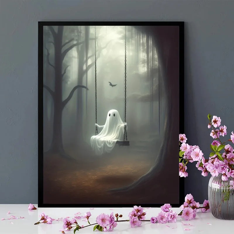 Halloween Ghost Forest Canvas Poster | Cute Wall Art Decor Canvas Wall Art Peaceful Pleasures Health and Wellness