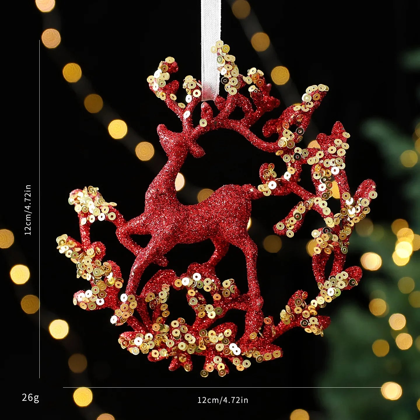 Red Glitter Christmas Pendant with Gold Sequins | Tree Ornament