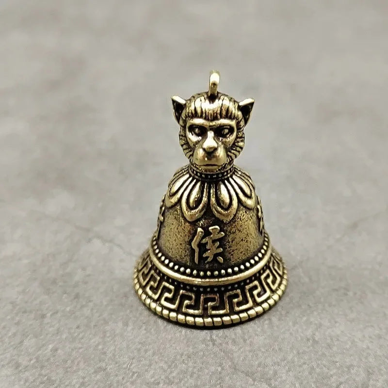 Brass Chinese 12 Zodiac Animals Heads Bell Keychain Pendants Jewelry Vintage Copper Feng Shui Car Key Chain Hanging Keyring Gift Peaceful Pleasures Health and Wellness