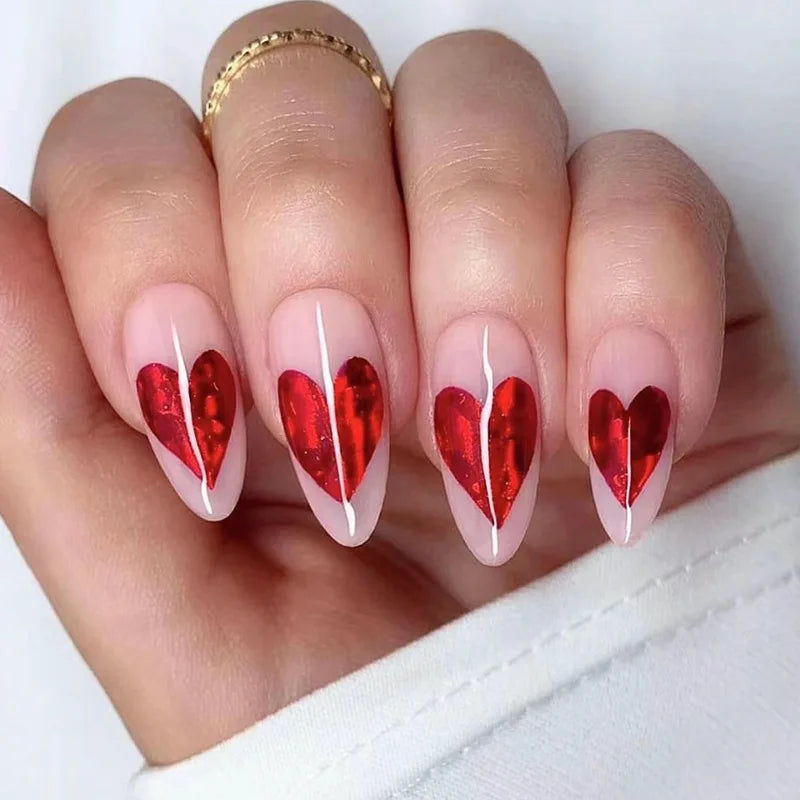 Valentine's Day Press On Nails | Short Oval Pink & Red 24pc