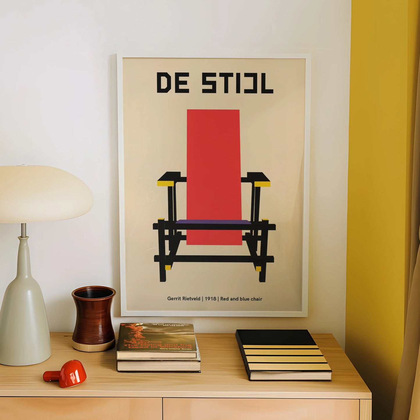 De Stijl Red & Blue Chair Canvas Wall Art | Minimalist Print