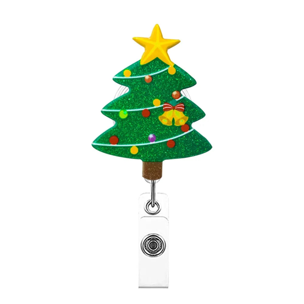 Acrylic Christmas Badge Reel Santa Claus Snowman Elk Retractable Badge Holder Gingerbread Xmas Decoration ID Card Holder Peaceful Pleasures Health and Wellness Style 20