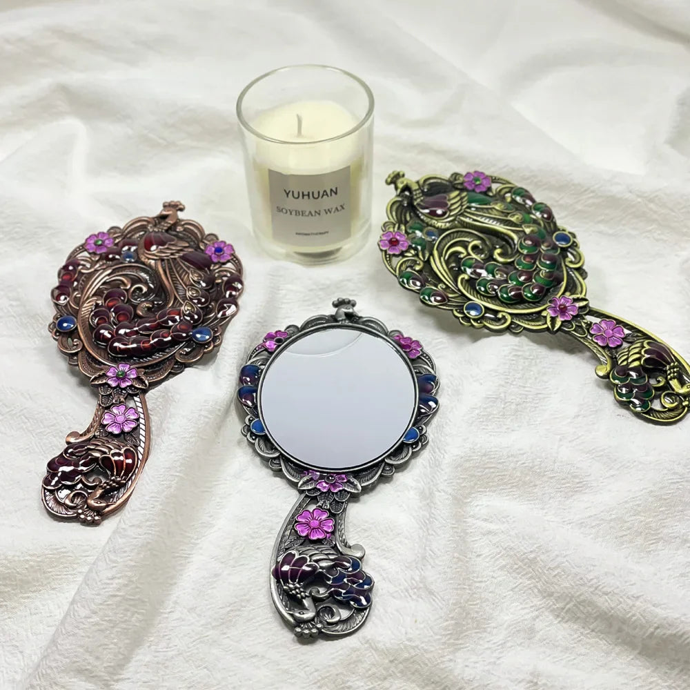 Vintage Peacock Handheld & Tabletop Mirror Set – 2pcs