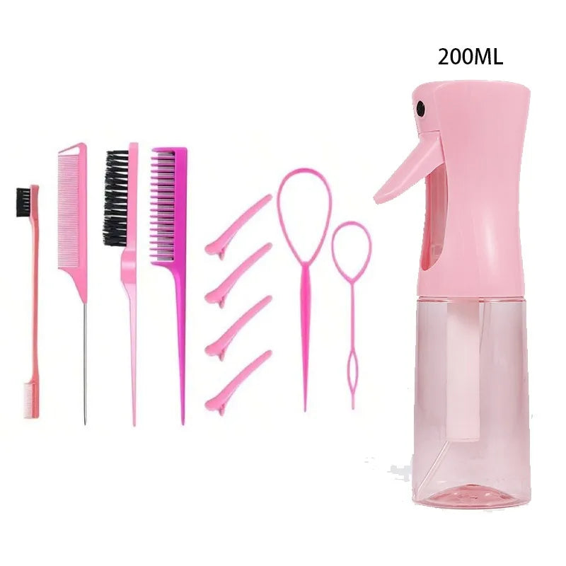 11pcs/Set Hair Brush Set Hairdressing Spray Bottle Hair Braiding Loop Rat Tail Comb Teasing Hair Brsuh Edge Control Styling Set Peaceful Pleasures Health and Wellness Pink