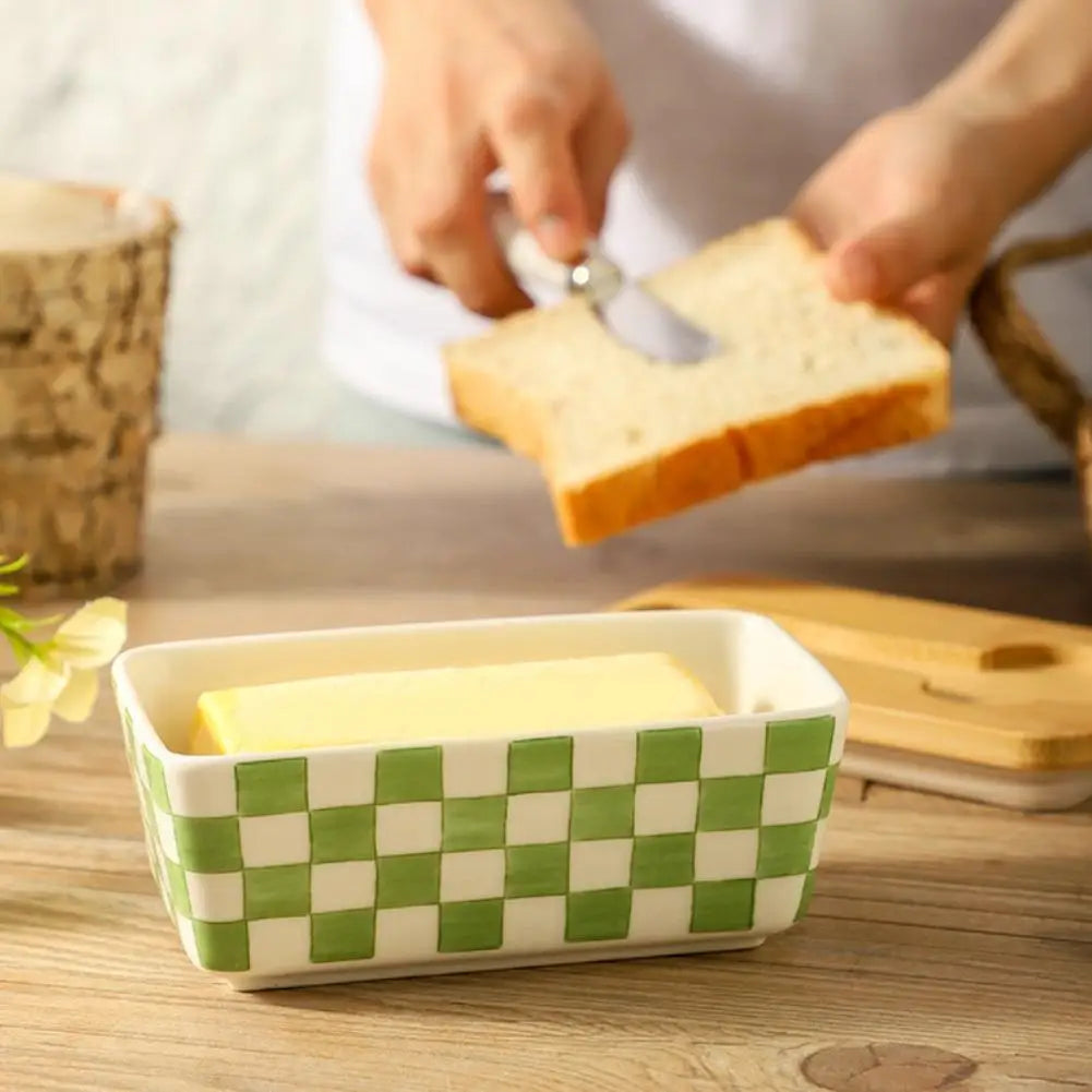 Farmhouse Ceramic Butter Dish with Lid & Knife Set