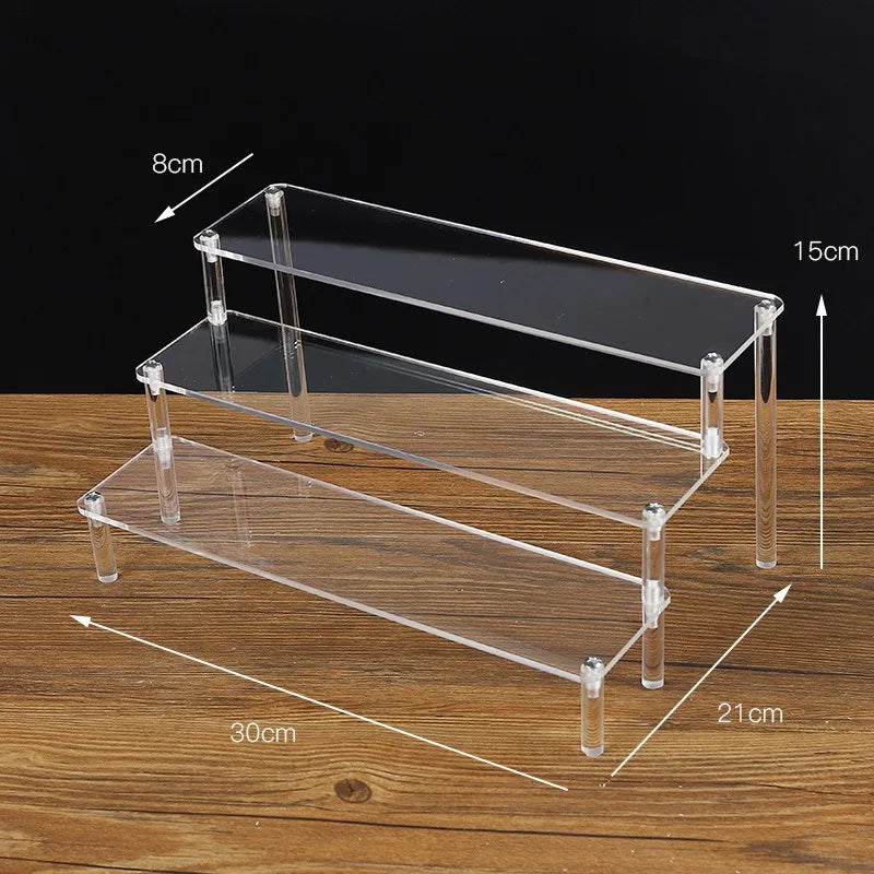 1-5 Tier Acrylic Display Stand Clear Display Riser Rack for Cupcake Perfume Doll Décor Organizer Amiibo Funko POP Figures DC05 Peaceful Pleasures Health and Wellness 3 tier 30x8