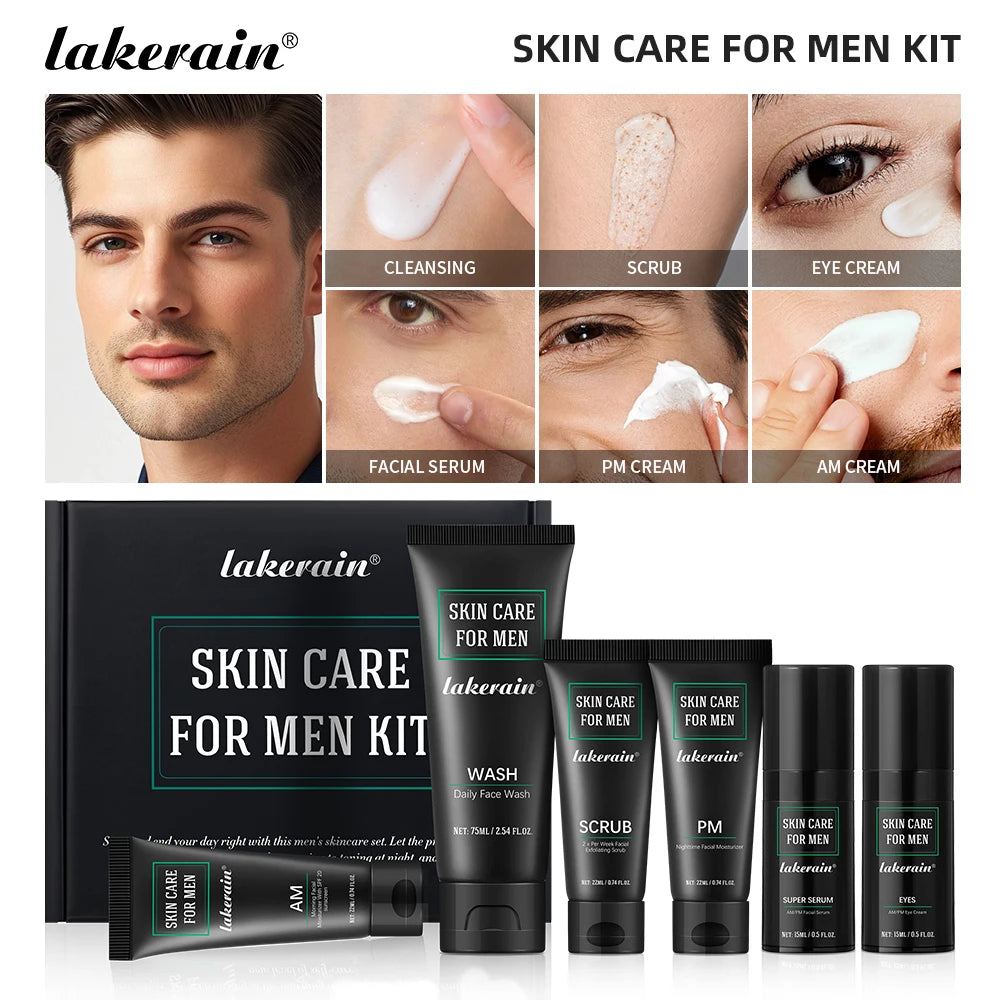 Skin Care Set for Men Essential Routine Daily Face Wash Facial Scrub Moisturizer SPF Night Cream Hydrated Skin Gifts For Men Ski Peaceful Pleasures Health and Wellness 1set