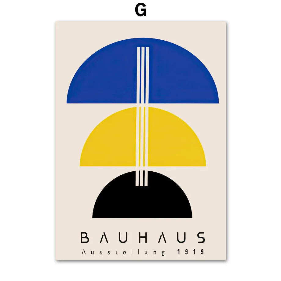 Mid Century Modern Blue Bauhaus Abstract Canvas Wall Art Print