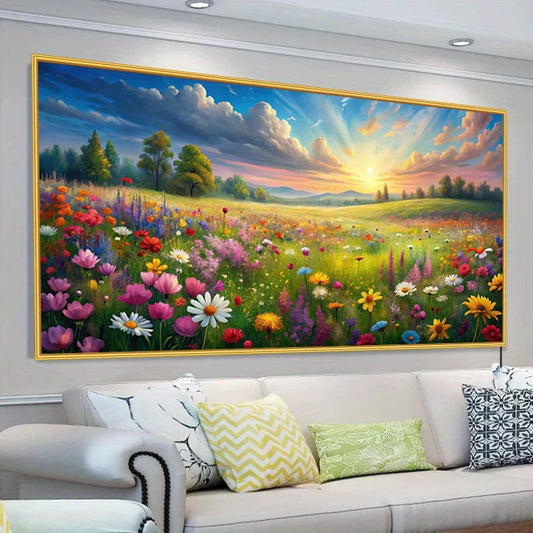 Large Unframed Canvas Art Print Floral Meadow Scene, Colorful Sunrise Wall Decor for Living Room Bedroom, Home Artwork Wall Art Peaceful Pleasures Health and Wellness ZLH4355 20x40cm No Frame